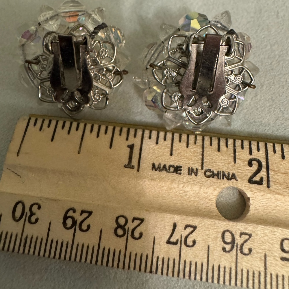 Clear AB Crystal Cluster Clip Earrings - Elegant Sparkle - Picture 2 of 9